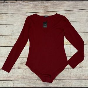 Long sleeve basic v neck leotard bodysuit